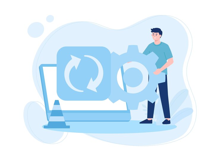 Vector a man is checking a device for repairs trending concept flat illustration