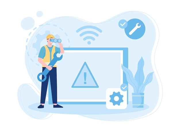 Vector a man is checking a device for repairs trending concept flat illustration
