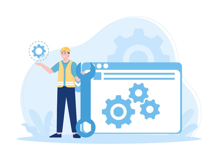 Vector a man is checking a device for repairs trending concept flat illustration