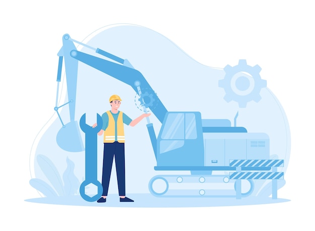 Vector a man is checking heavy equipment for work on a building trending concept flat illustration