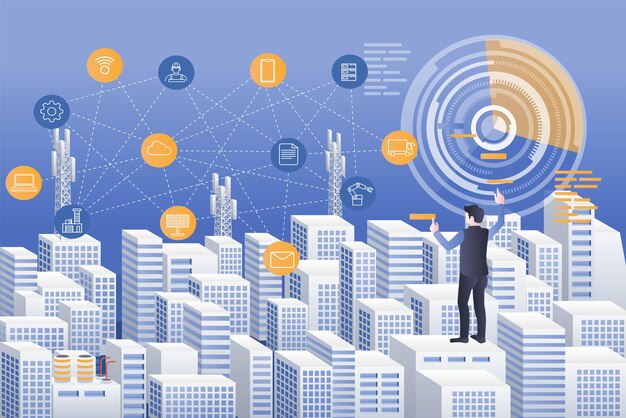 Man is controlling smart city with digital transformation technology