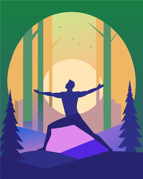 Vector a man is dancing in the forest with the moon in the background