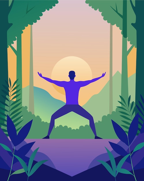 Vector a man is dancing in the forest with the moon in the background