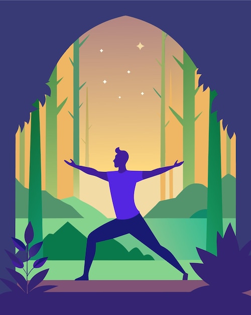 a man is dancing in the forest with the moon in the background