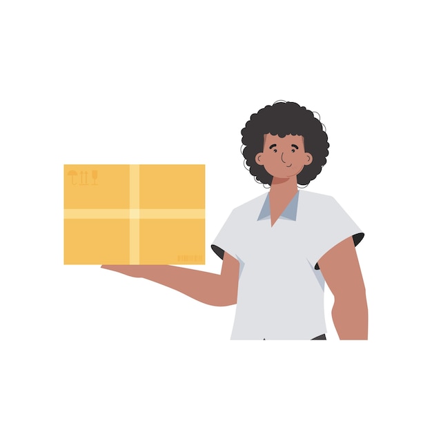 Vector the man is depicted waistdeep and holding a parcel in his hands delivery concept isolated trendy style vector