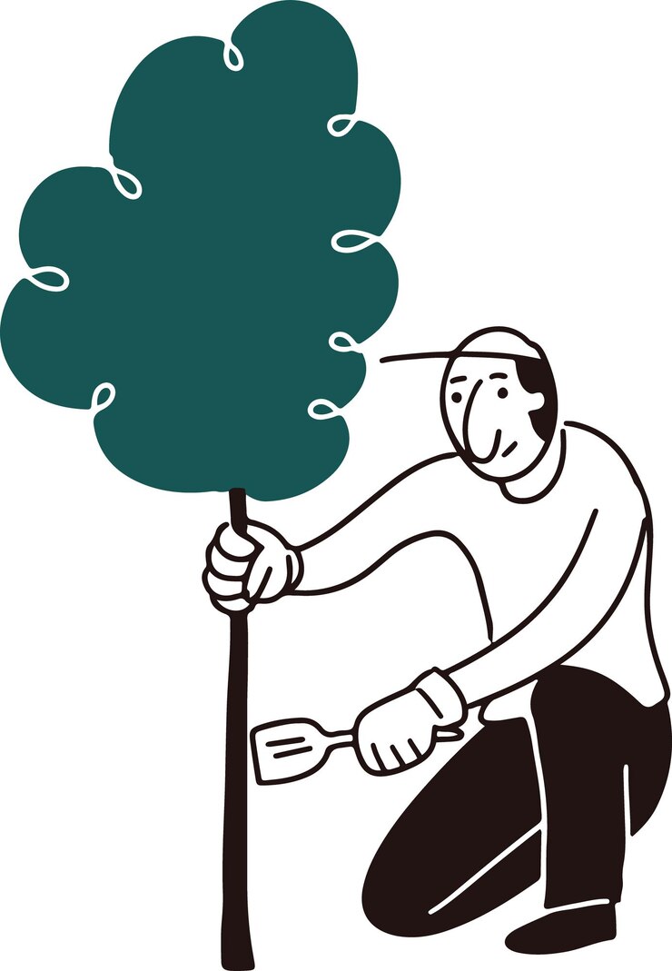 Vector man is digging land to plant trees in his neighborhood create a good legacy for the community care