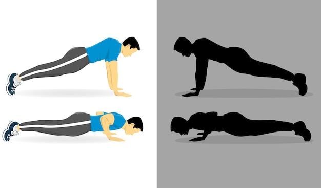 A man is doing push up clip art silhouette shadow cartoon etc good for article healthcare