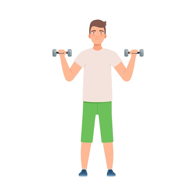 Vector man is engaged with dumbbells vector illustration