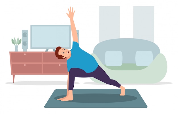 A man is exercising indoors, yoga illustration