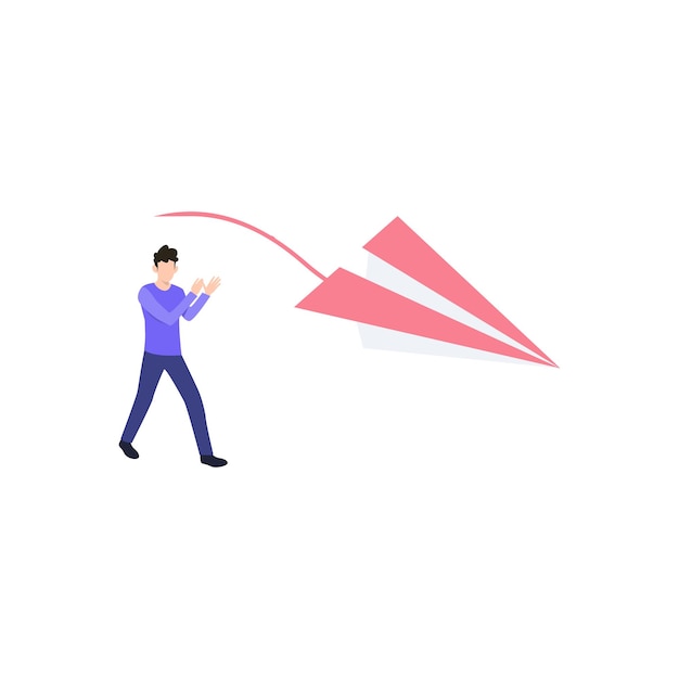 Vector a man is flying a paper plane with the word 