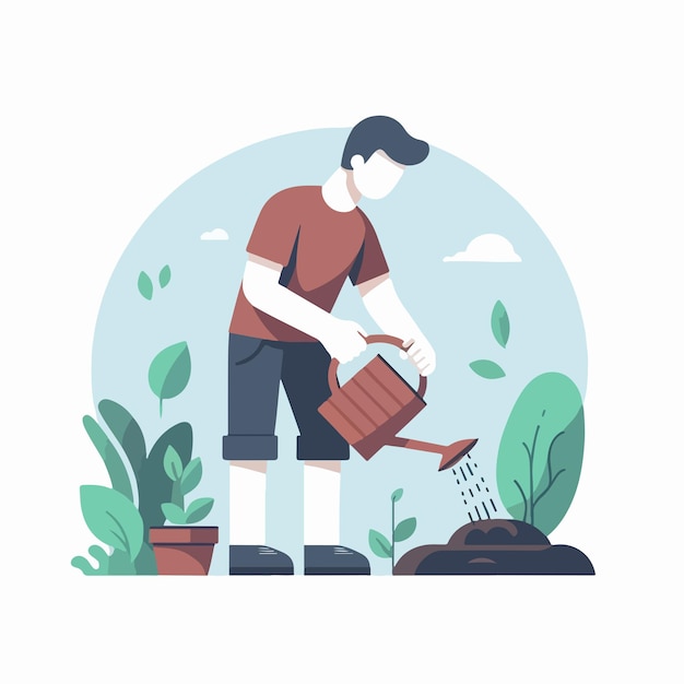 Vector a man is gardening in a flat design style