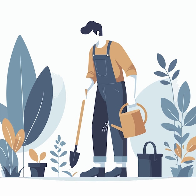 Vector a man is gardening in a flat design style