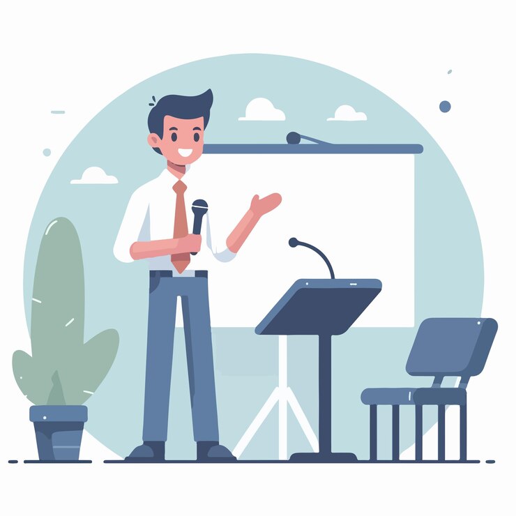 Vector a man is giving a speech in a simple flat design style