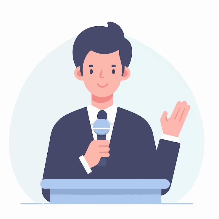 Vector a man is giving a speech in a simple flat design style
