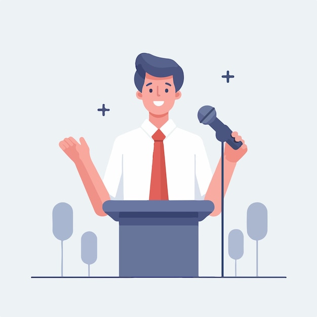 a man is giving a speech in a simple flat design style