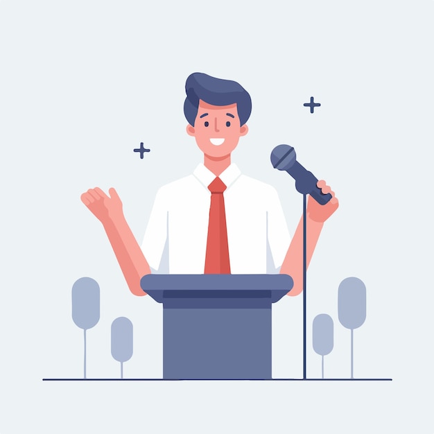 A man is giving a speech in a simple flat design style