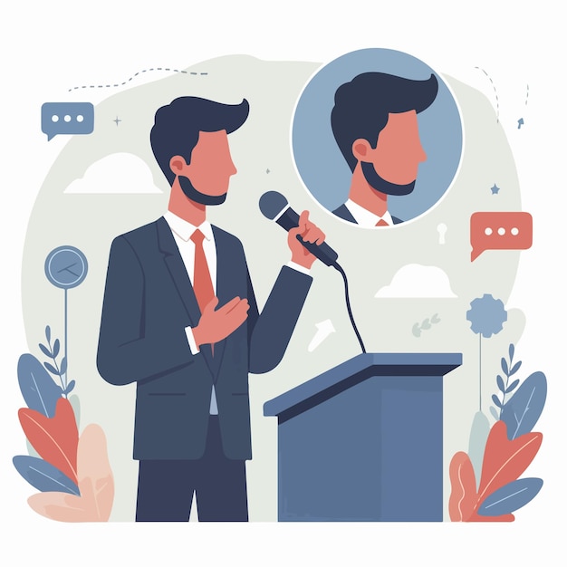 a man is giving a speech in a simple flat design style