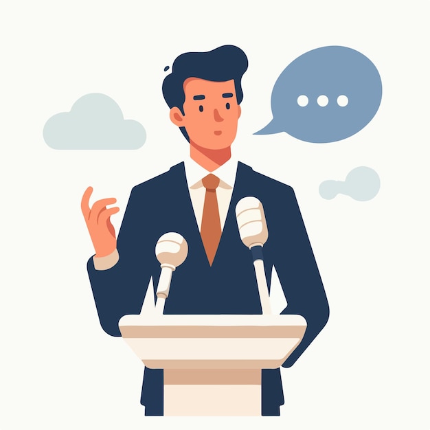 a man is giving a speech in a simple flat design style