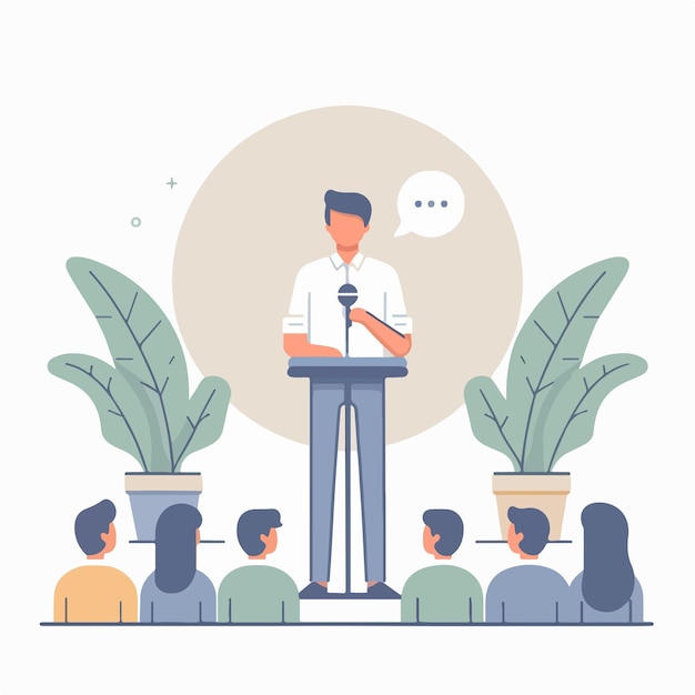 Vector a man is giving a speech in a simple flat design style