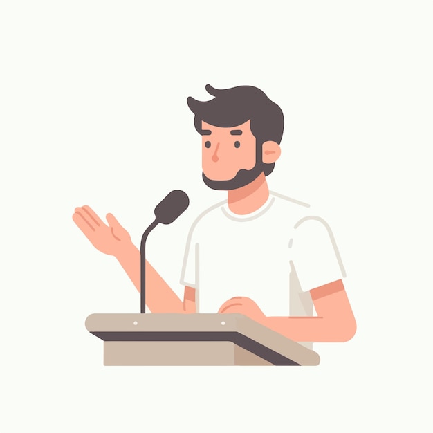a man is giving a speech in a simple flat design style