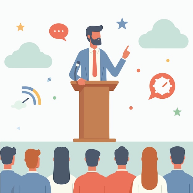 A man is giving a speech in a simple flat design style