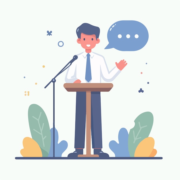 a man is giving a speech in a simple flat design style