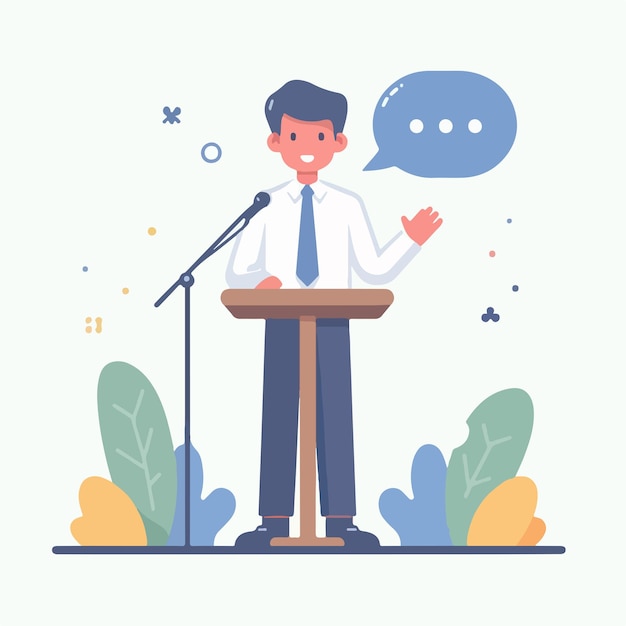 A man is giving a speech in a simple flat design style