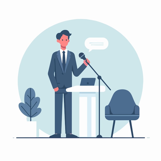 Vector a man is giving a speech in a simple flat design style