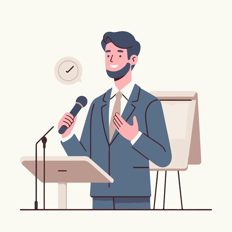 Vector a man is giving a speech in a simple flat design style