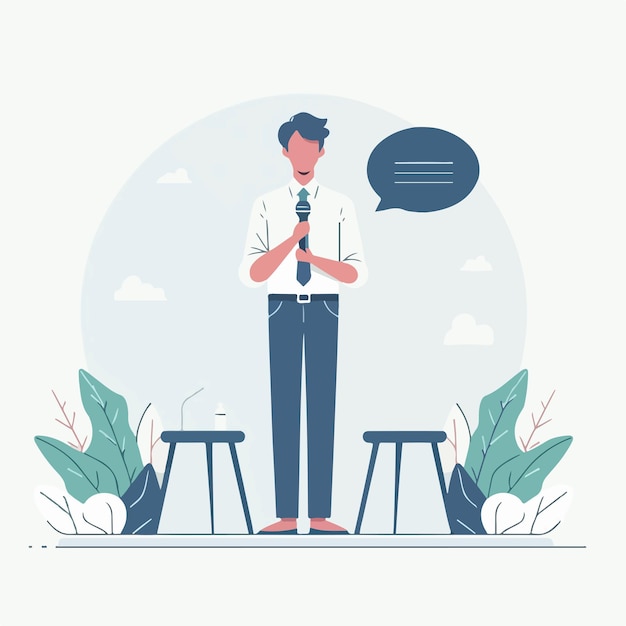 A man is giving a speech in a simple flat design style