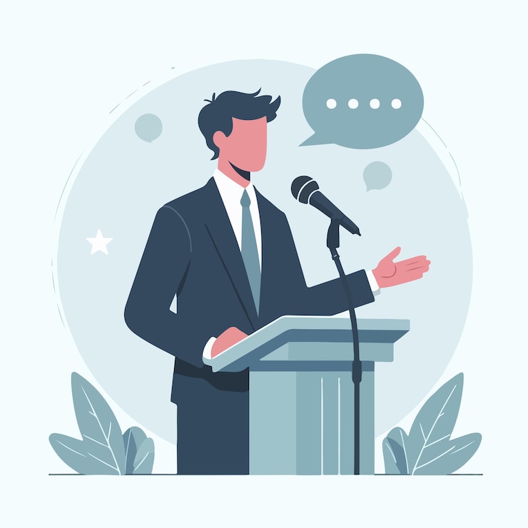 Vector a man is giving a speech in a simple flat design style