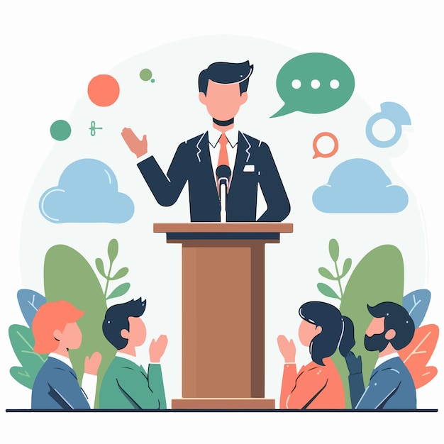 a man is giving a speech in a simple flat design style