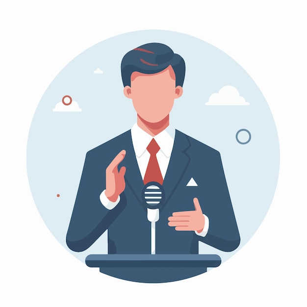 a man is giving a speech in a simple flat design style