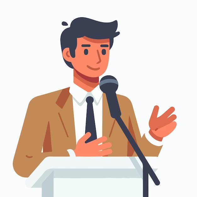 a man is giving a speech in a simple flat design style