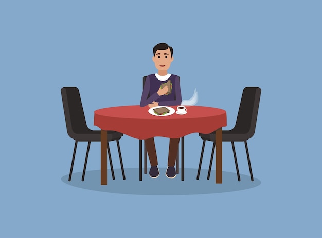 The man is having lunch Kitchen interior Vector illustration