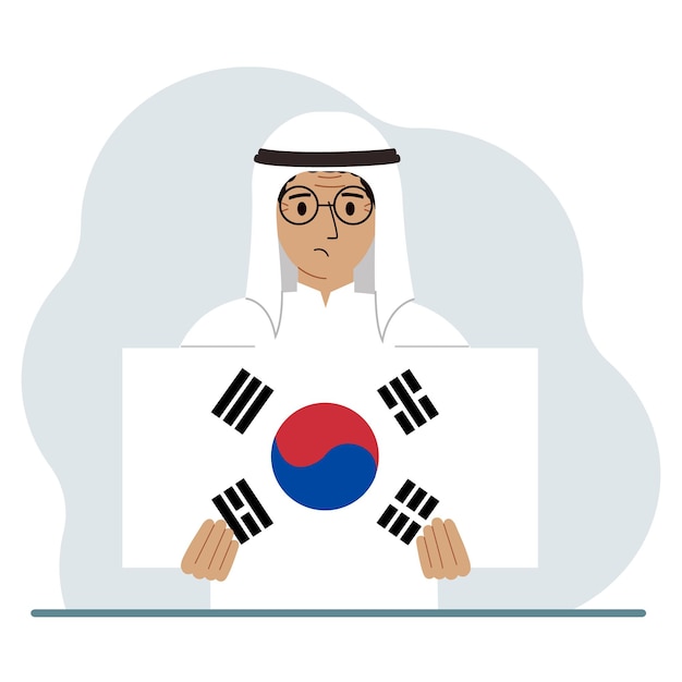 Vector a man is holding the flag of south korea the concept of demonstration national holiday independence day or patriotism nationality