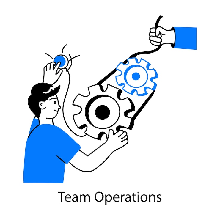 Vector a man is holding a gears that says team operations on it