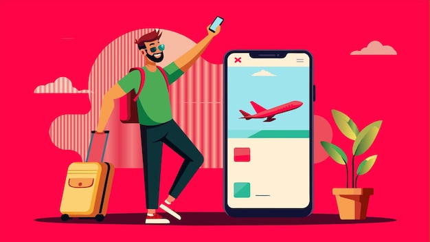Vector a man is holding a phone and a picture of a man holding a bag of luggage