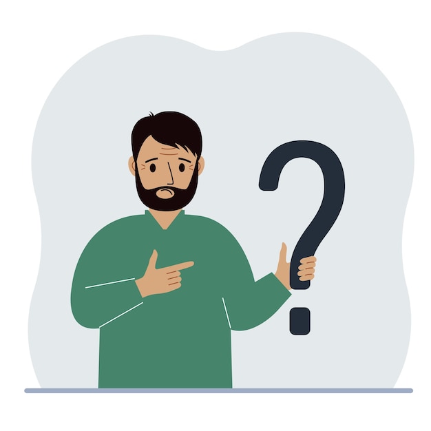 Vector a man is holding a question mark symbol ask questions and look for answers faq or frequently asked questions concept online support center