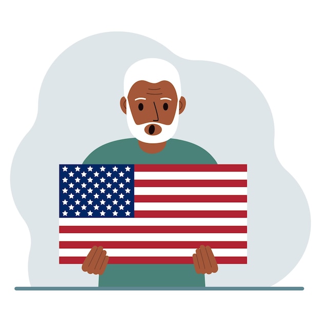 Vector a man is holding a us flag the concept of demonstration national holiday independence day or patriotism nationality