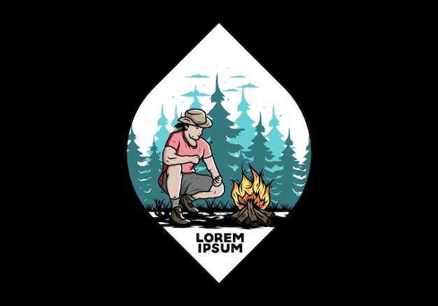 A man is lighting a bonfire illustration