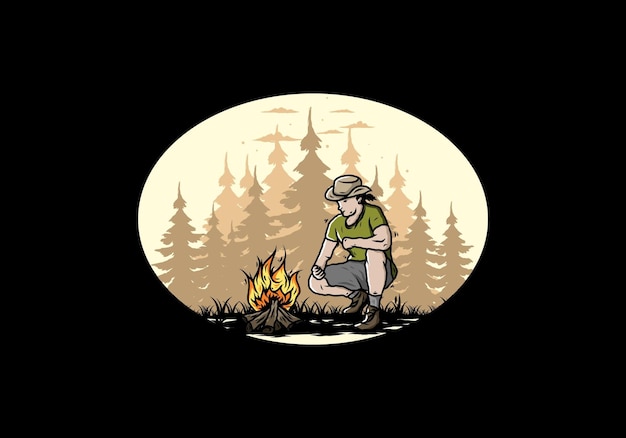 A man is lighting a bonfire illustration