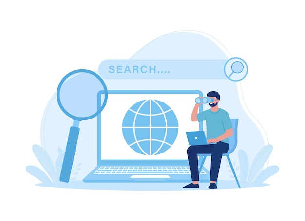 man is looking for resources on the internet trending concept flat illustration