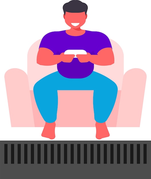 Vector man is playing video games isolated on transparent background