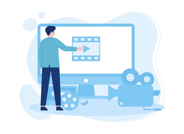 man is playing a video on the TV screen trending concept flat illustration