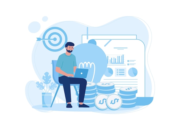 man is pursuing the target of investing money trending concept flat illustration