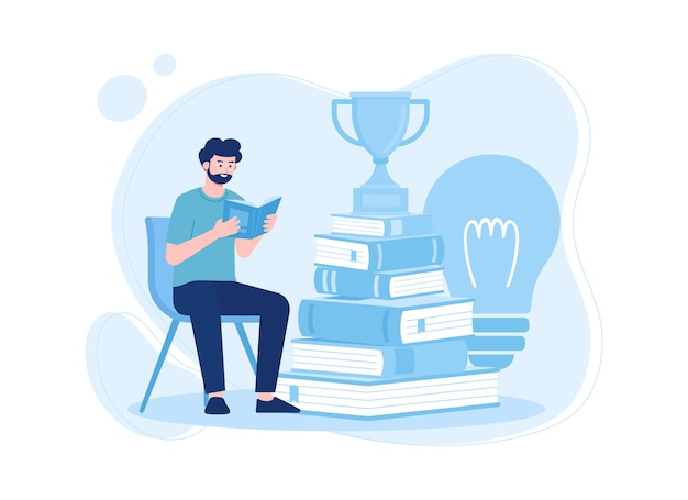 man is reading a book trending concept flat illustration