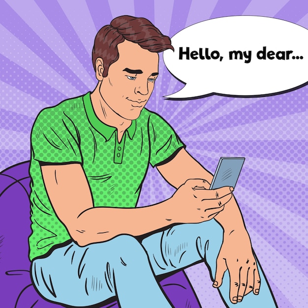 Man is reading text message on smartphone