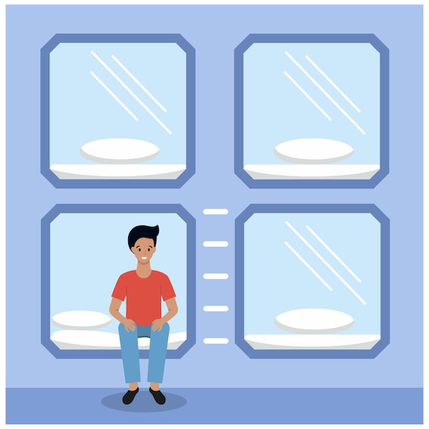 A man is resting in a capsule hotel. vector illustration in a flat style.