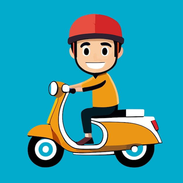 A man is riding a motorcycle flat cartoon design premium and simple vector art